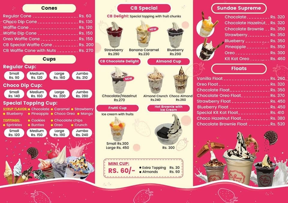 CreamyBites printed menu, page 1