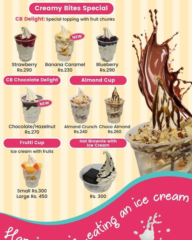 CreamyBites printed menu, page 3
